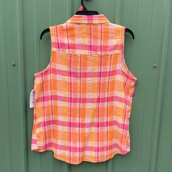 Women's Sleeveless Super Soft Cotton Button Down Top Shirts Size M - Picture 2 of 7